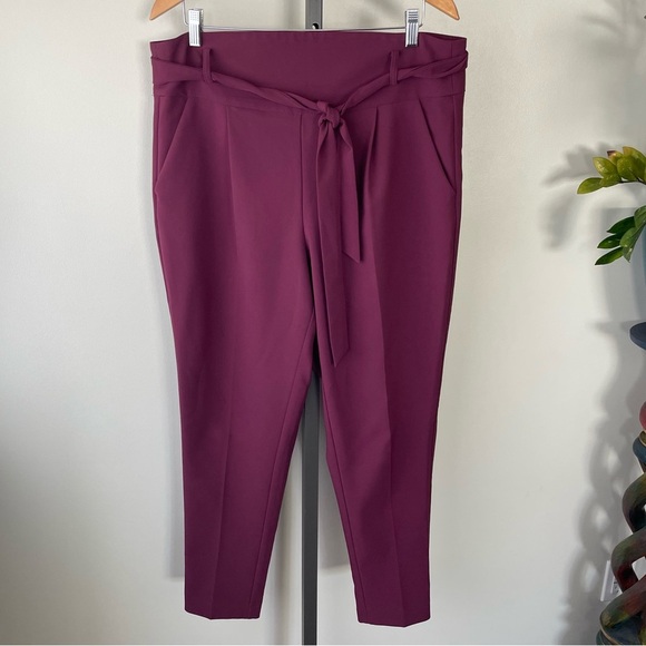 Torrid High Waisted Tie Front Paperbag Pant Trouser Burgundy Purple Size 12 - Picture 2 of 6